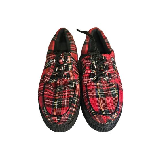 TUK RED TARTAN ANARCHIC CREEPER‎ Plaid Gothic Punk Vegan Size 7W 5M - Picture 3 of 6